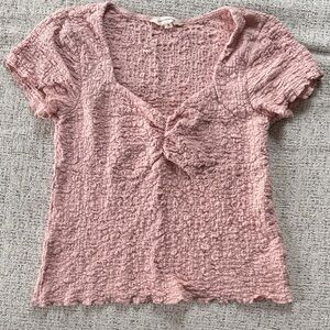 Lucky Brand Textured V Neck Babydoll Top in Sepia Rose Pink Size Medium